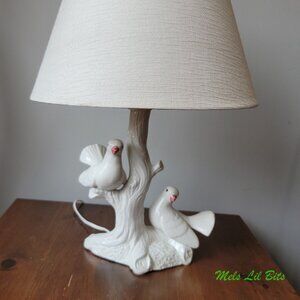 Unique Italian Ceramic White Dove and Tree Lamp